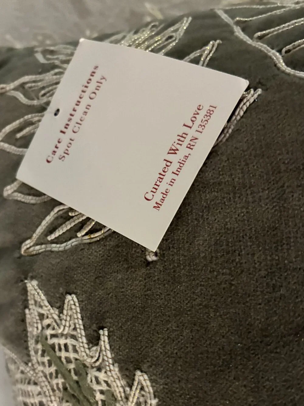 Total Home Ltd. Olive Green and Cream Fall Leaves Decorative Pillow. NWT